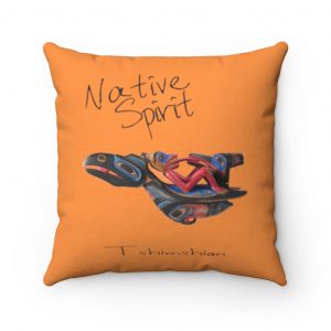 Orange Pillow Tshimshian Bird Spirits Spun Polyester