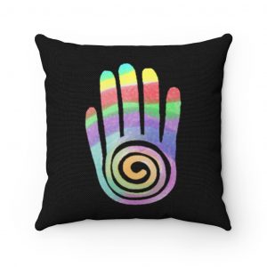 Rainbow Healing Hand Pillow Spun Polyester Black