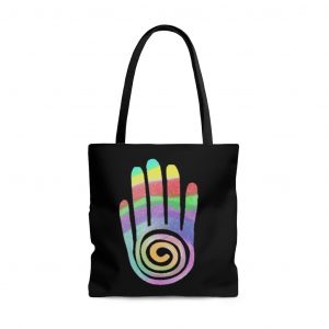 Rainbow Healing Hand on Black Tote Bag
