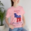 sitting girl wearing pink Party Of Projection t-shirt