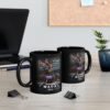 Two Amazing MAGA Man Mugs Black Ceramic next to a laptop