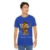 asian guy wearing true royal blue It's Mr. Potato Head t-shirt white text