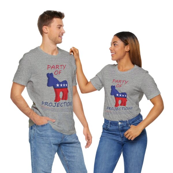 couple wearing athletic grey Party Of Projection t-shirts