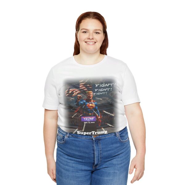 big girl wearing white SuperTrump - Crime of the Century t-shirt