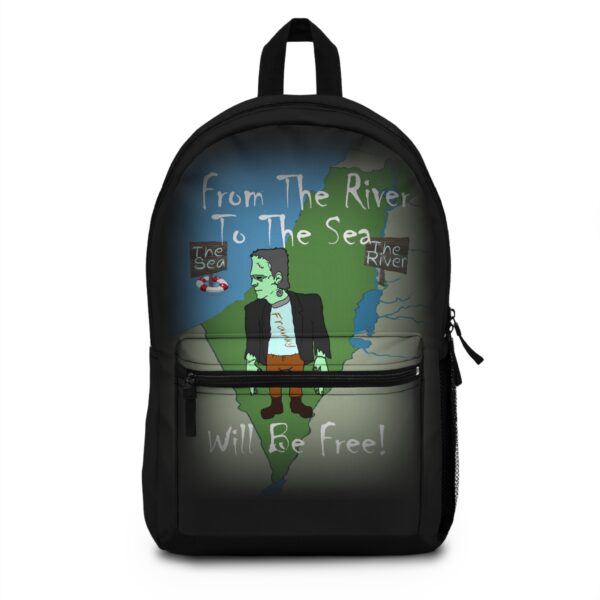 Black From The River To The Sea Frankenstien backpack front view