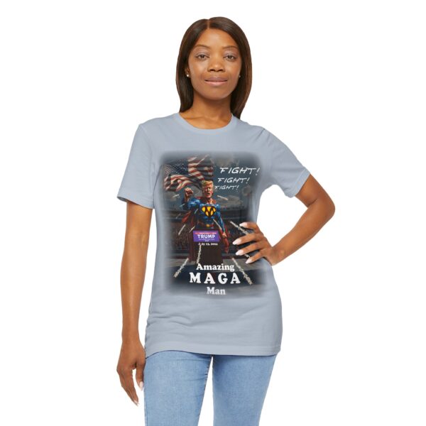 black girl wearing light blue amazing MAGA man trump assasintation attempt t-shirt