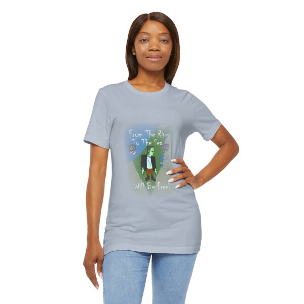 from the river to the sea, Frankenstien will be free t-shirt - light blue, black girl