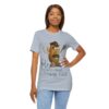 black girl wearing light blue It's Mr. Potato Head t-shirt black text