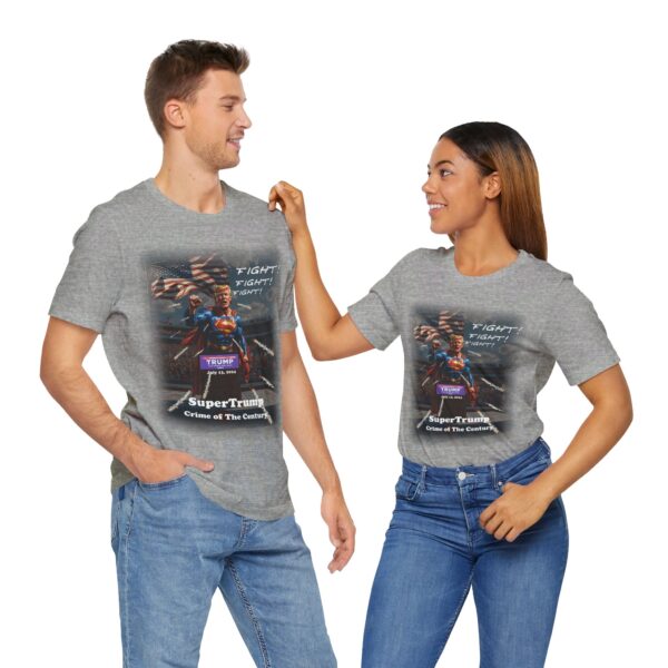 athletic heater couple wearing SuperTrump - Crime of the Century t-shirt