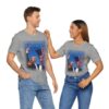 couple wearing athletic grey Trump Seared With Scars T-shirts