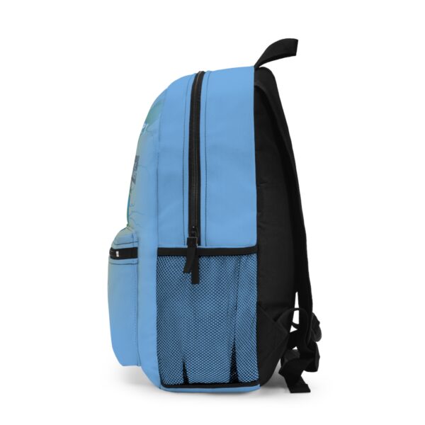 Backpack From The River To The Sea Frankenstien light blue right side view