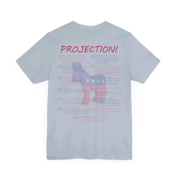 back side of light blue Party Of Projection t-shirt