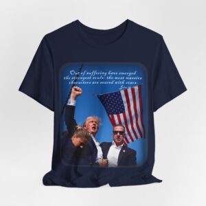 hanging navy blue Trump Seared With Scars T-shirt