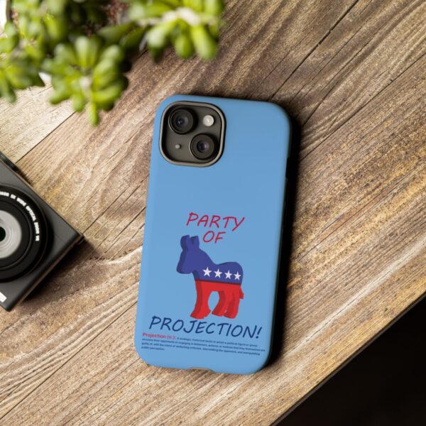 Light blue Tough Party of Projection Tough Phone Cases iPhone 15 on table