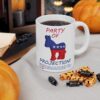 Party Of Projection white ceramic mug in a Halloween setting