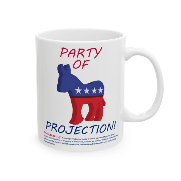 Party Of Projection white ceramic mug, handle right