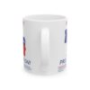 Party Of Projection white ceramic mug, handle facing