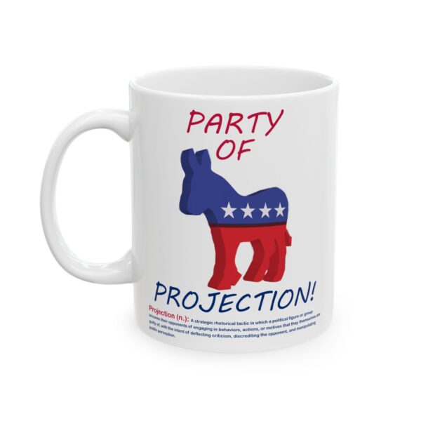 Party Of Projection white ceramic mug, handle left