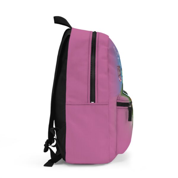 Pink From The River To The Sea Frankenstien backpack left side view