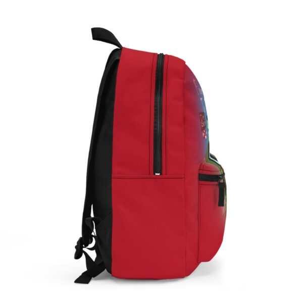 Red From The River To The Sea Frankenstien backpack left side view