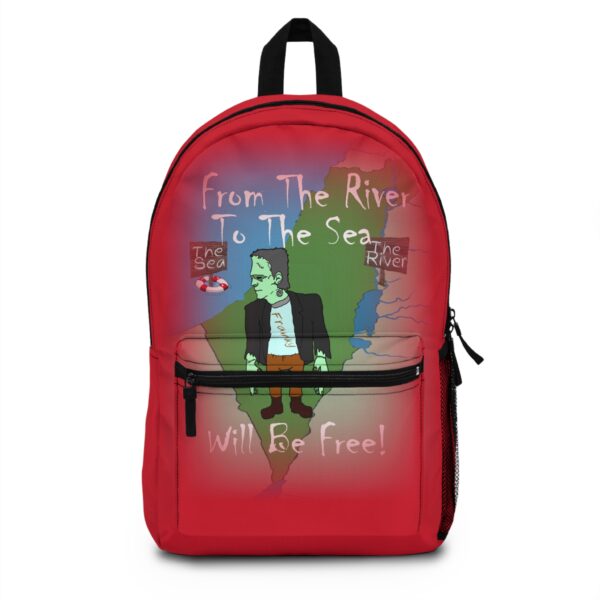 Red From The River To The Sea Frankenstien backpack front view