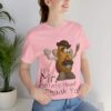 sitting girl wearing pink It's Mr. Potato Head t-shirt black text