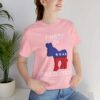 sitting girl wearing pink Party Of Projection t-shirt