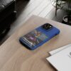 Dark Blue Custom SuperTrump Crime Of The Century Tough Phone Cases for iPhone 14 Pro Max on a table