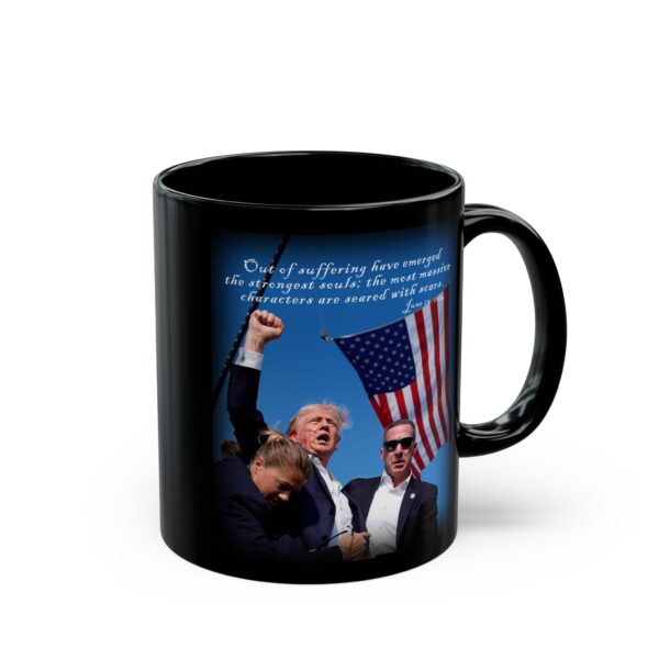 Trump Seared With Scars Black Ceramic Mug, handle right