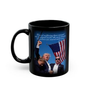 Trump Seared With Scars Black Ceramic Mug, handle left