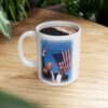 Mug Trump Seared With Scars white ceramic mug on a table next to a plant