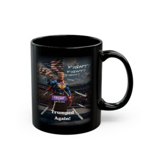 Trumped Again mug black ceramic, hangle right