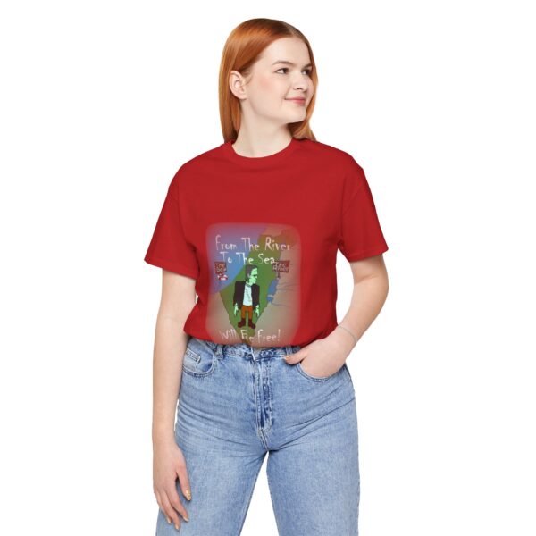 from the river to the sea, Frankenstien will be free t-shirt - red, white girl red hair