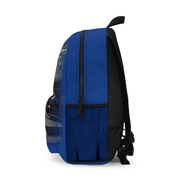 Blue SuperTrump Crime Of The Century Backpack, right side view