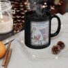 Black Deep State Fails Again Ceramic Mug on a table next to a scented holiday candle