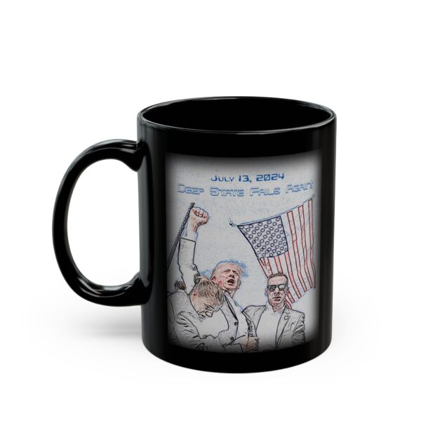 Black Deep State Fails Again Ceramic Mug, handle left