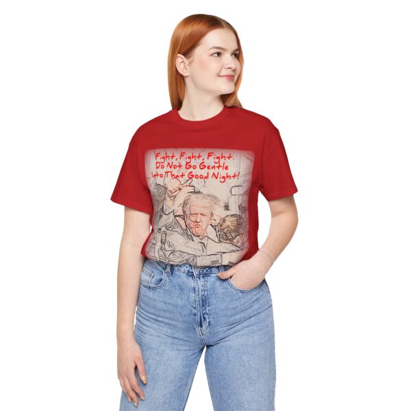 white girl wearing do not go gentle into that good night red Trump tshirt