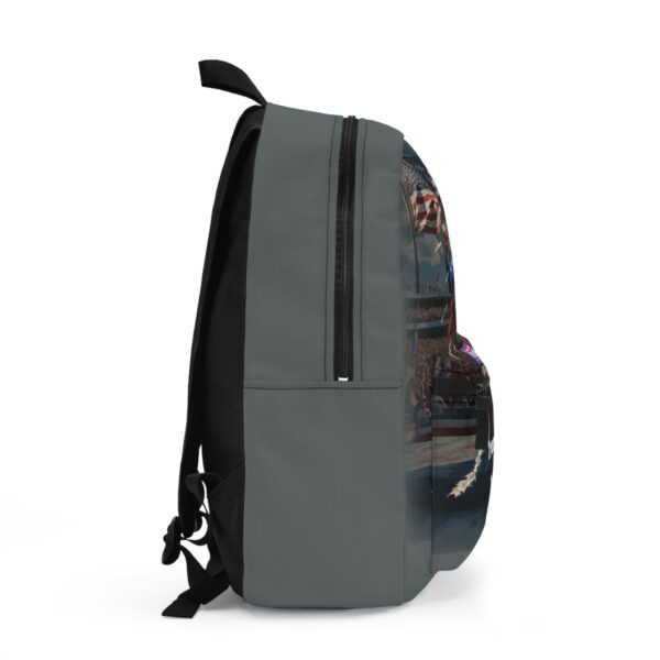 Grey Trumped Again Backpack, left side view