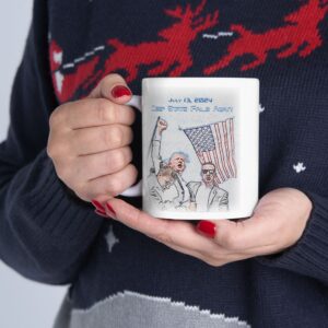 Mug Deep State Fails Again white ceramic mug held by women wearing Christmas sweater