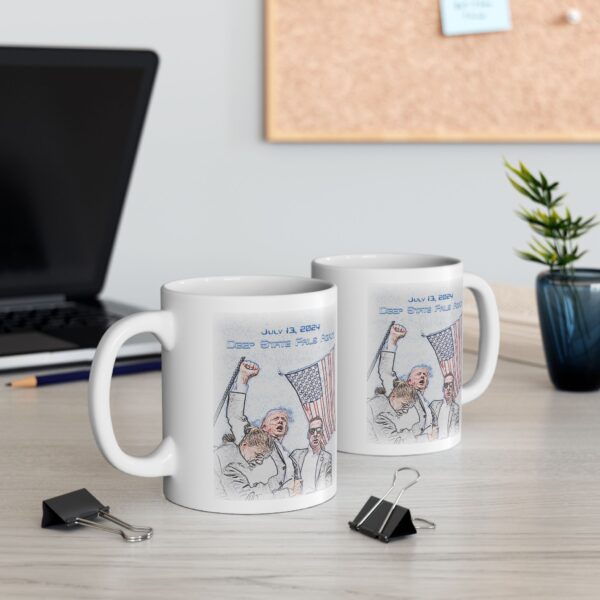 Two Mug Deep State Fails Again white ceramic mugs next to a laptop computer