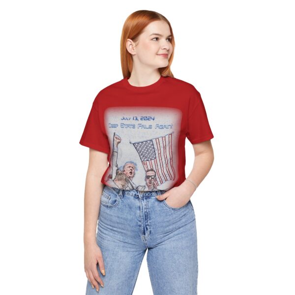 white girl wearing red deep state fails again tshirt